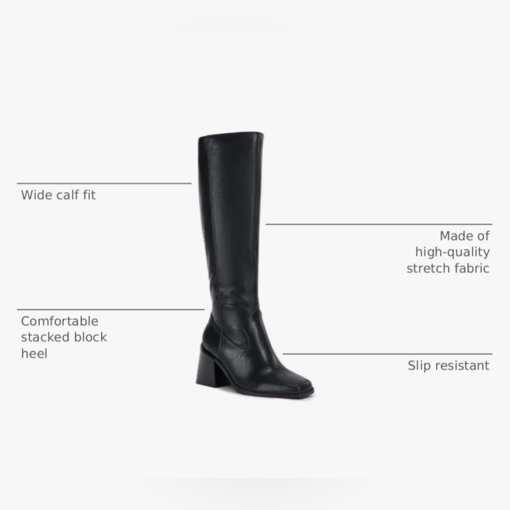 Coutgo New Black Women’s Knee-High Block Heel Square Toe Boots Size:7 - Picture 3 of 10